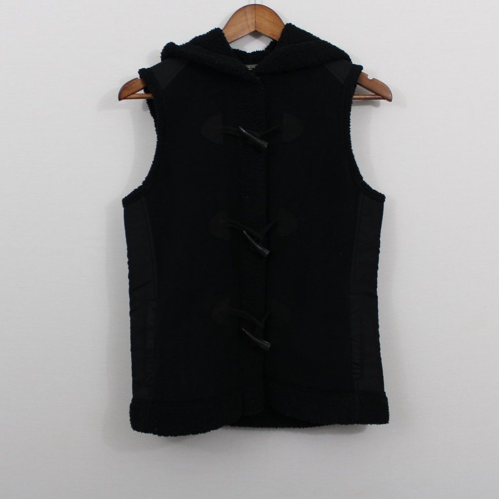 💥⬇️$40 L-RL Black Fleece Lined Snap Up Hoodie Vest